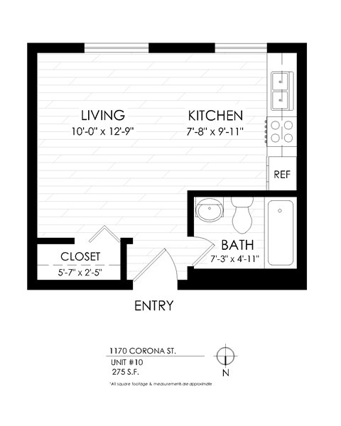 a floor plan of a small house with a bathroom and a bedroom